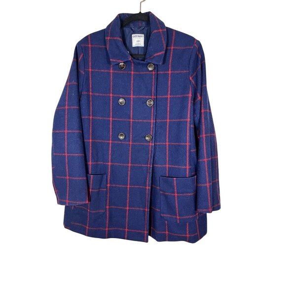 Old Navy Wool Jacket L Blue Plaid Academia Old Money Preppy Classic Chic Checks - Picture 1 of 11